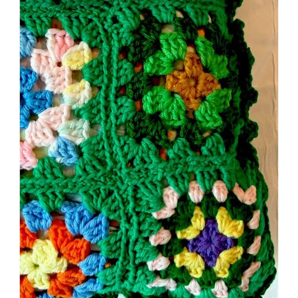 Vintage Square Throw Pillow Hand Made Decor Crocheted 12x12 Nostalgic Boho